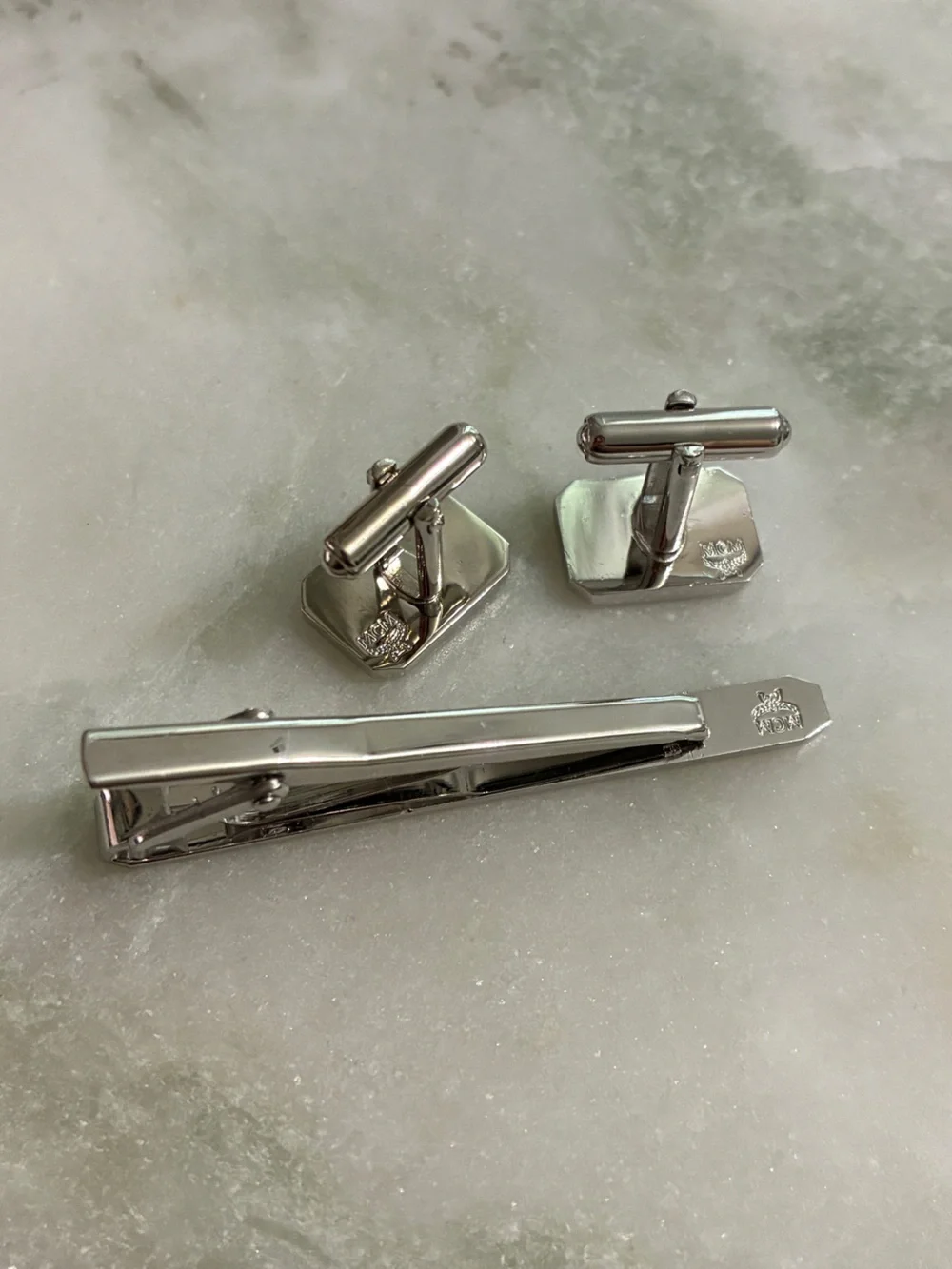 MCM Cuff Links + Tie Clip Set Vintage